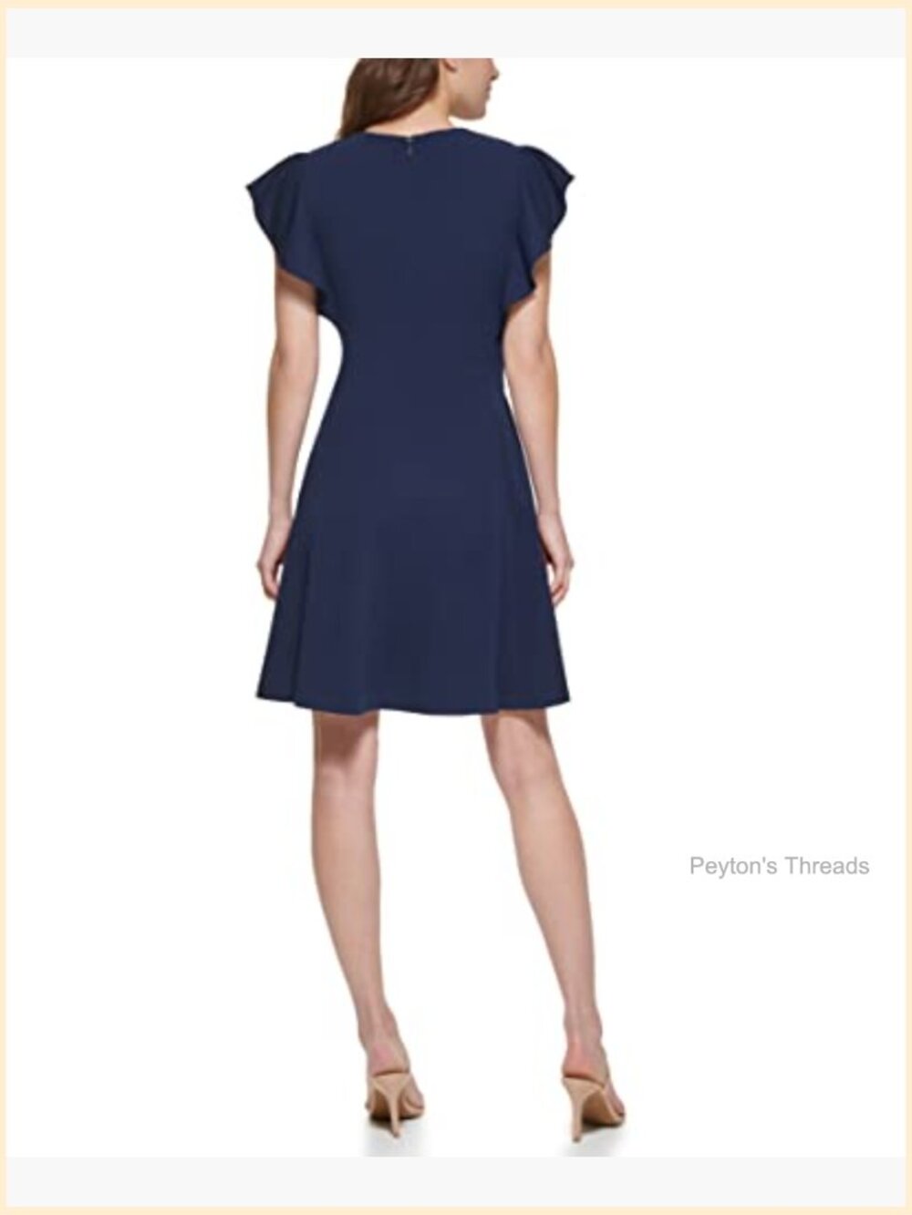 Flutter Sleeve Scuba Crepe Jewel Neck Dress - Knee-Length Cocktail Dress - Picture 3 of 4
